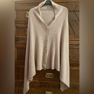Wool Cashmere Blend Asymmetrical Poncho Wrap Knit Layering Top Made in Italy
